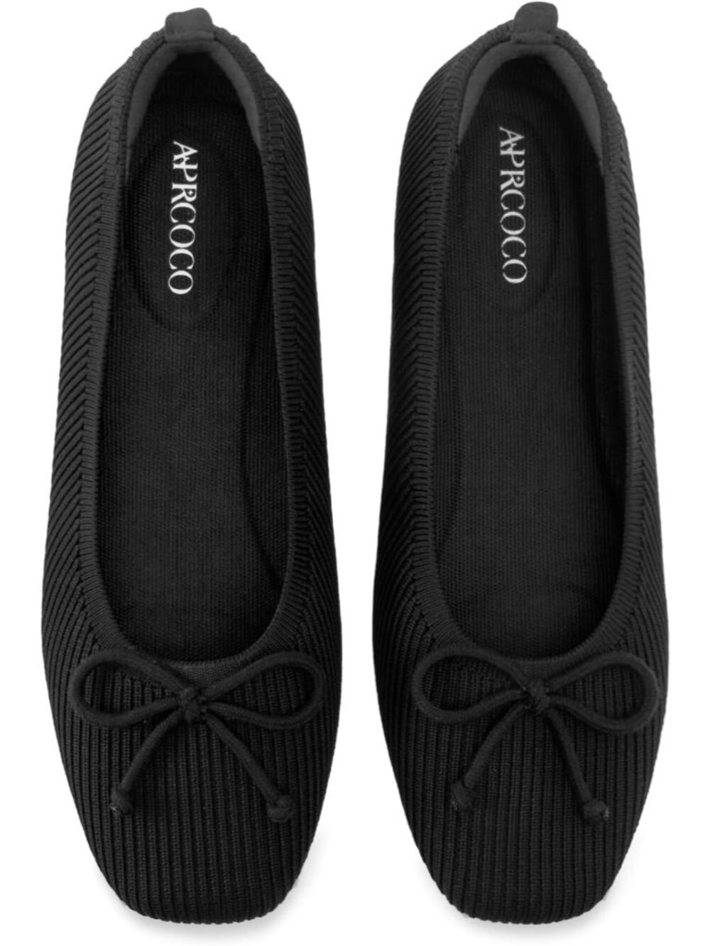 Women's Black Square Toe Bowknot Lightweight Ballet Knit Flats Flexible Sole
